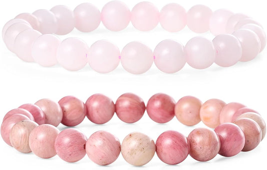 Bivei Natural Gemstone Semi Precious Healing Crystals Handmade Stretchy Round Beads Bracelet,Stocking Stuffers for Women Enhance Positive Energy