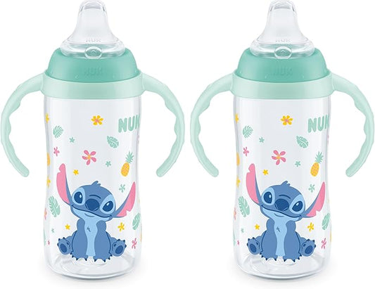 NUK Learner Cup, 10 Oz, Pack of 2, Disney's Stitch – Soft Spout, Easy-Grip Handles, BPA Free, Spill Proof Transition Sippy Cup