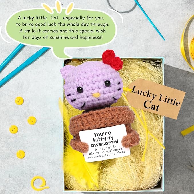AICase Kitty Stuff Inspirational Crochet Positive Cat Emotional Support Nuggets Kawaii Handmade Cheer Funny Gifts for Women/Mon Friend Girls Coworker Birthday Gifts Trendy Stuff