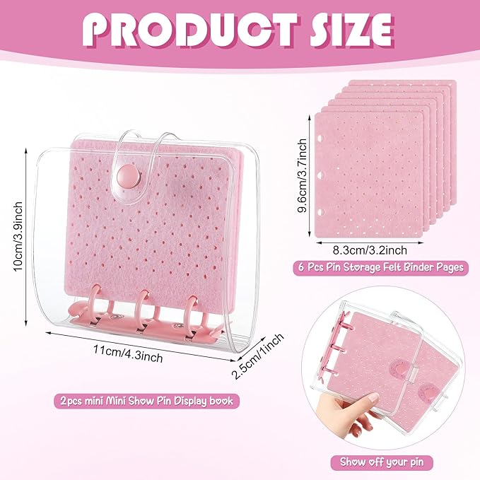 8 Pcs Mini Enamel Pin Display Book Gift Clear Collection Travel Trading Binder Holder Badge Book Storage Organizer up to 36 1-inch Enamel Pins for Travel Collectors (Pink,4.61x3.94 in)
