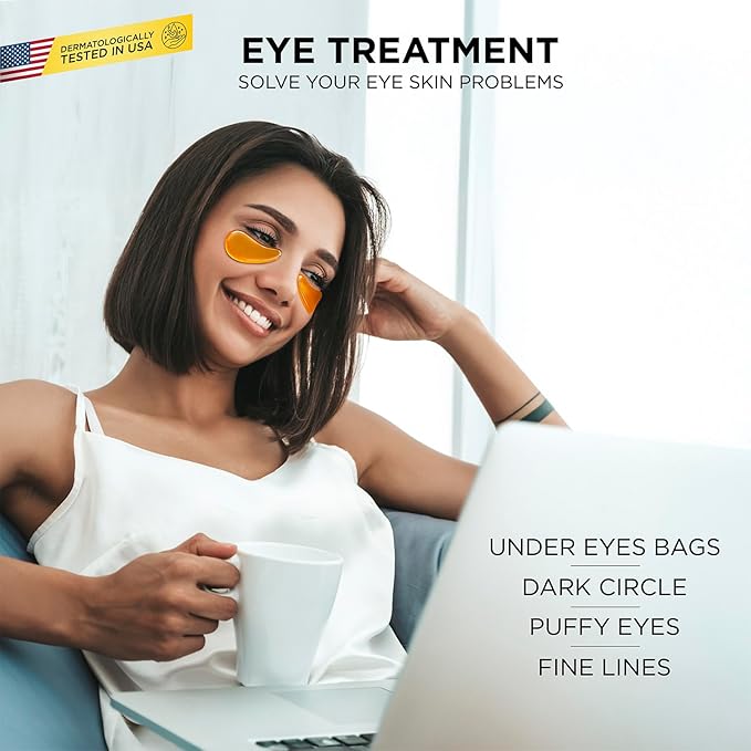 Under Eye Patches – 20 Pairs Collagen Gold Eye Mask with Hyaluronic Acid, Green Tea, Aloe & Matcha – Puffy Eyes, Dark Circles, Wrinkles & Bags Treatment – For All Skin Types
