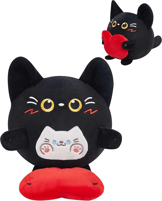 OLAOLA Black Cat Plush, Cute Cat with Love Stuffed Animals Plushies Toy, 10.6 Inch Soft Kitten Plushie Doll for Kids Adults