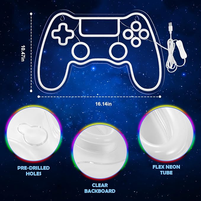Kavaas Gamer Neon Sign, Game Controller LED Sign for Gaming Room Decor - Game Neon Sign for Teen Boy Room Decor - Best Gamer Gifts for Boys, Kids