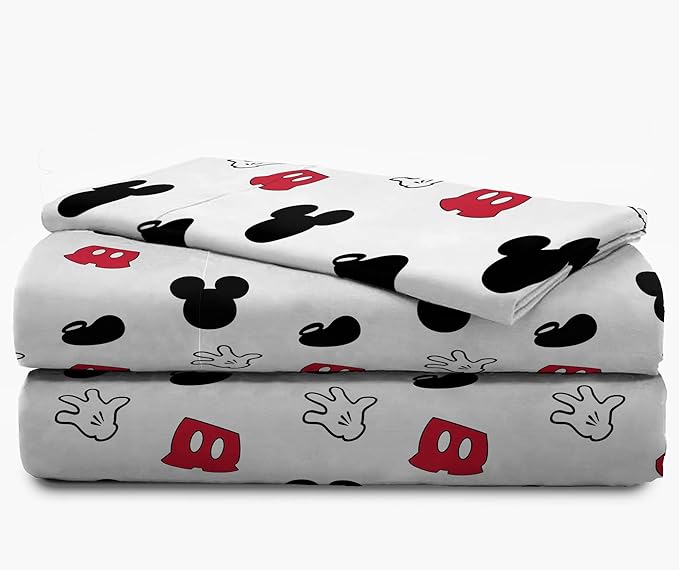 Jay Franco Kids Sheet Set with Fitted, Flat Sheets & Pillow Cover - Ultra-Soft Bedding with Pillowcase for Room Decor, White - Mickey Mouse, 4 Piece Full