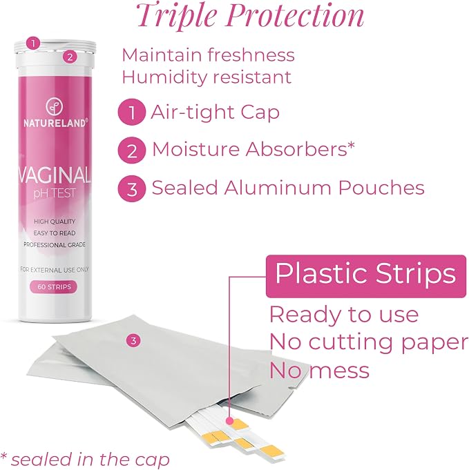 NATURELAND Vaginal pH Test Strips for Women – At-Home BV and Yeast Infection Test Kit, with BloomSense App, Accurate 3.5-6.5 Range, Foil-Sealed (40 Strips)