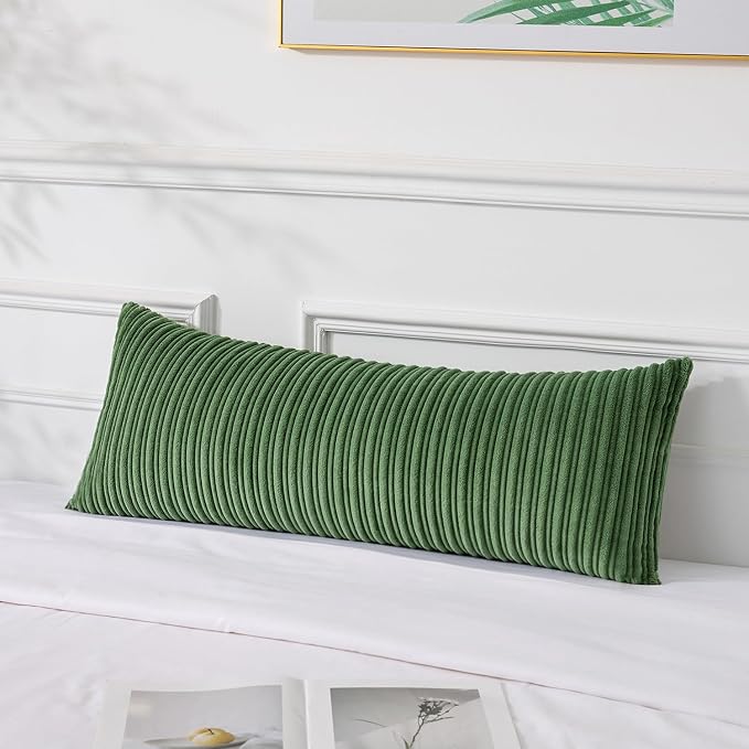 UGASA 14x36 Inch Pillow Cover Pack of 1 Soft Boho Stripe Corduroy Large Long Rectangular Lumbar Cushion Cover Farmhouse Decorative Throw Pillowcase for Bed Couch Sofa Bedroom Living Room, Moss Green