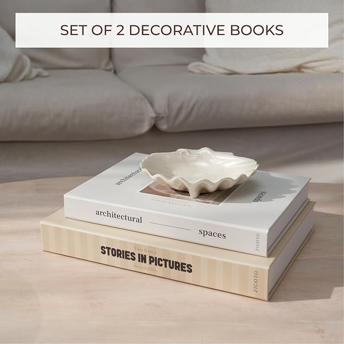 Beautiful Decorative Books - Set of 2 Boxes Enhance Your Coffee Table, Bookshelf or Mantel Decor - Aesthetic Fake/Faux Books for Modern Home Decoration, Photo Storage and as a Keepsake Box