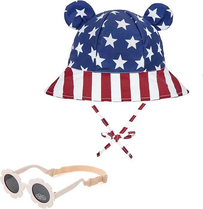 Zando UPF 50+ Wide Brim Baby Sun Hat with Sunglasses 0-12M - Sun Protection Infant Toddler Bucket Hat Adjustable for Outdoor