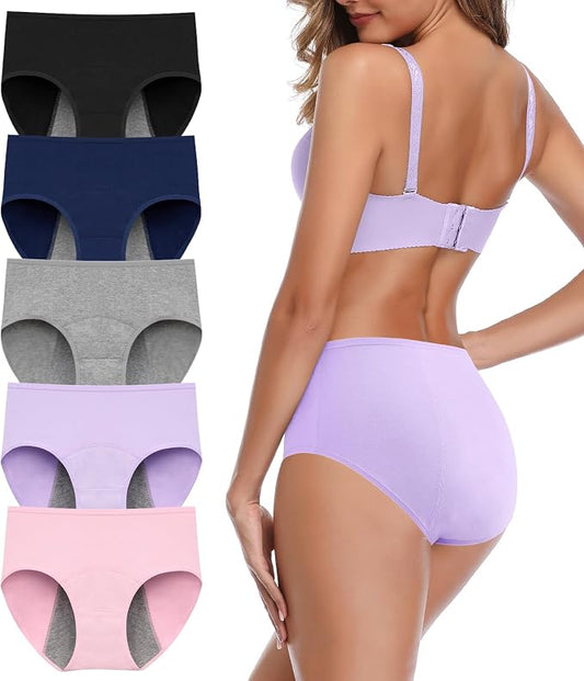 JojoQueen Period Underwear for Women Menstrual Panties Cotton Postpartum Easy Clean Teens Brief