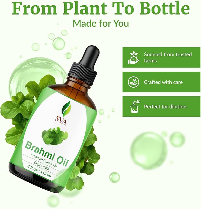 SVA Brahmi Oil - 4 Fl Oz - for Face, Skin Care, Hair Care, Scalp Massage & Body Massage – Carrier Oil with Dropper