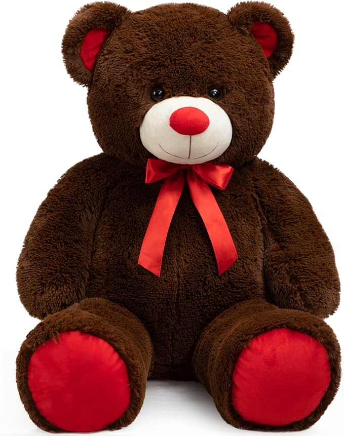 Big Teddy Bear Stuffed Animal Giant Teddy Bear Plush with Red Ribbon Bow Plush Toy Gift for Girlfriend Bride 36 inch Chocolate