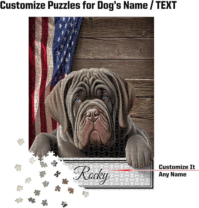 Custom Wooden Jigsaw Puzzles with Your Dog's Name on Neapolitan Mastiff Art Print - 300 500 1000PCS Puzzles Game and Home Wall Decor