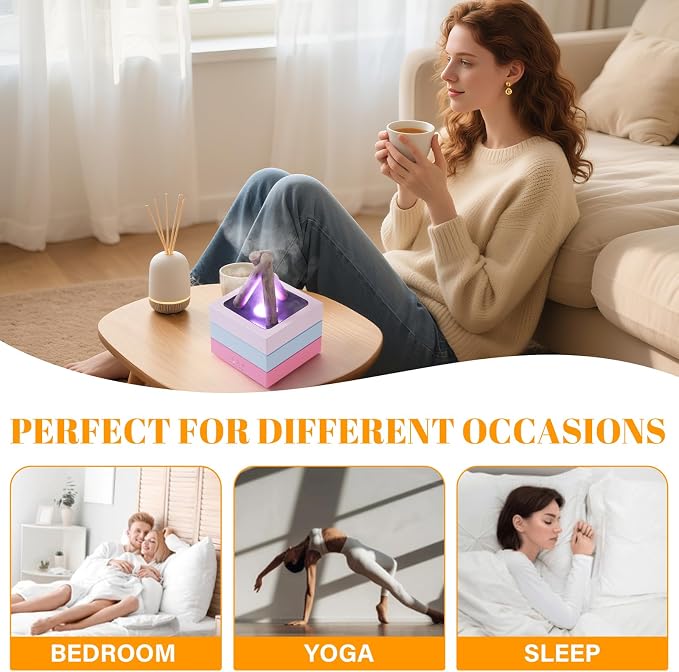 Essential Oil Diffuser 280ML,Flame Diffuser,Bonfire Oil Diffuser,Colorful Flame,Wood Cool Mist Humidifier for Home,Room, Bedroom, Office,Gift Auto Shut-Off 8 Colors Light (Colorful)