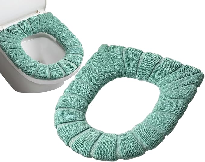 5 Pack Soft Washable Toilet Seat Covers, Thicker & Warmer Stretchable Cloth Pads for Bathroom, Cozy Pink Toilet Accessories Green