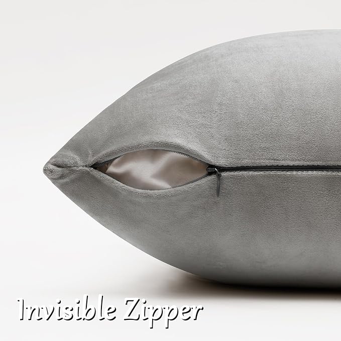 GIGIZAZA Silver Grey Velvet Throw Pillow Covers 16x16 Pack of 2 | Decorative Pillows for Couch Sofa,280gsm Soft Textured Fabric,Modern Square Pillowcases,Luxury Cushion Covers
