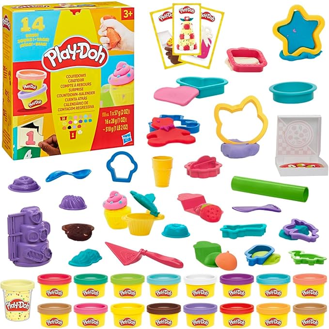 Play-Doh Advent Calendar for Kids 3+, 14 Days to Birthday, Vacation, Party, Back to School, & More, Surprise Arts & Crafts Activities, 26 Accessories & 17 Colors (Amazon Exclusive)