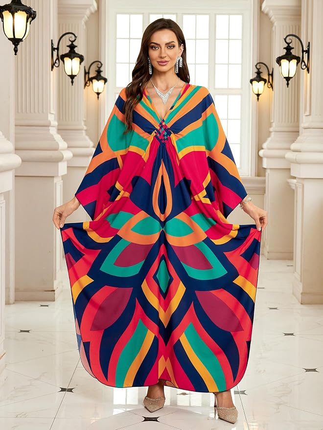 Mumu Dresses for Women Plus Size, Bohemian Kaftan Beach Cover Up Long Maxi Nightgown Soft Loungewear