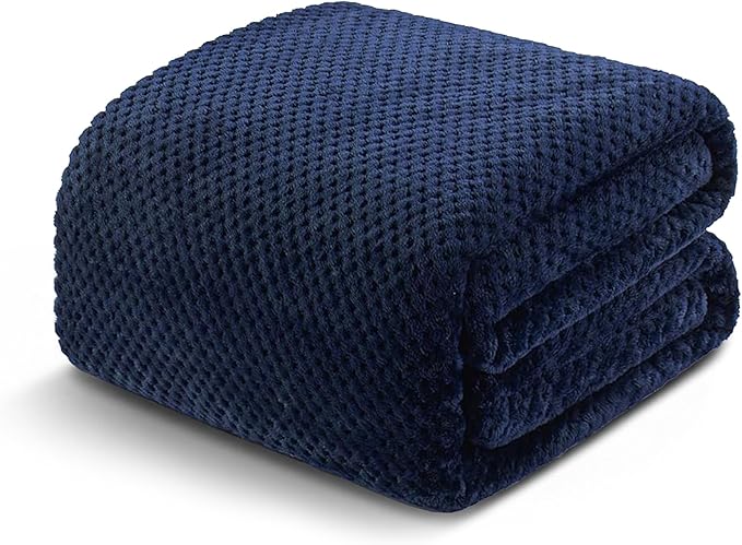 Exclusivo Mezcla Soft Waffle Fleece Bed Blanket Queen Size, Navy | Lightweight Plush Blanket for Bed, Bedroom, Cozy Flannel with Waffle Texture, Stylish Home Decor, All Season, 90x90 Inches
