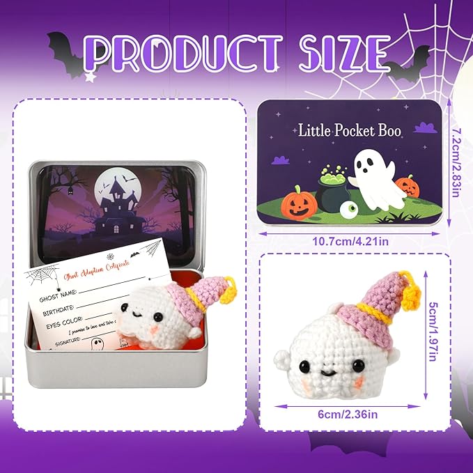 Little Pocket Boo, Cute Mini Boo in Tin Box, Adopt a Ghost, Travel Buddy, Halloween Spooky Gift for Friends, Coworkers, Ghost Lovers