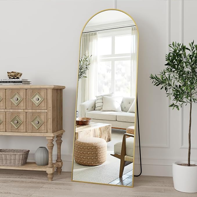 Dewfig Arched Full Length Mirror, 57"X20" Large Full Body Mirror, Gold | Aluminum Alloy Frame Floor Mirror, HD Shatterproof Tempered Glass, Lean/Stand/Wall for Living Room,Bedroom, Dressing Room