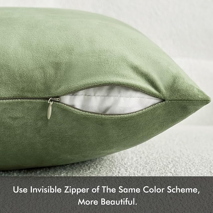MIULEE 12x20 Inch Lumbar Velvet Throw Pillow Covers Sage Green | Pack of 2 Soft Solid Decorative Pillow Covers, Modern Luxury Home Decor, for Chair Couch Sofa Bedroom Livingroom