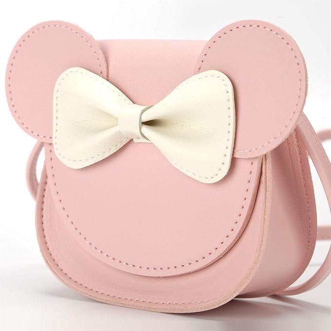 Little Mouse Ear Bow Crossbody Purse,PU Shoulder Handbag for Kids Girls Toddlers(Pink)