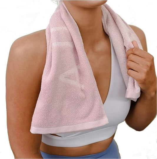 Pink Gym Towel for Women - Organic Cotton Silver Infused Sweat Towel, 500 GSM, 31.5"x15.75" - Soft Absorbent Workout Towel for Gym Yoga Spin and Pilates, Exercise Towel
