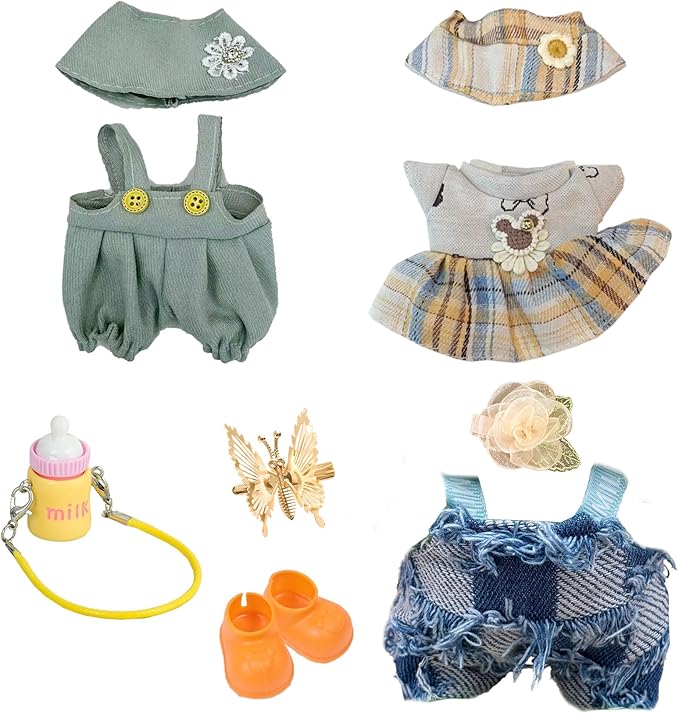 17cm Doll Clothes Set (No Doll) – 3-Pack Handmade Outfits with Accessories for 6.7” Dolls, Premium Cotton Clothing with Gift-Ready Packaging, Perfect for Dress-Up and Collectors (F11, 3)