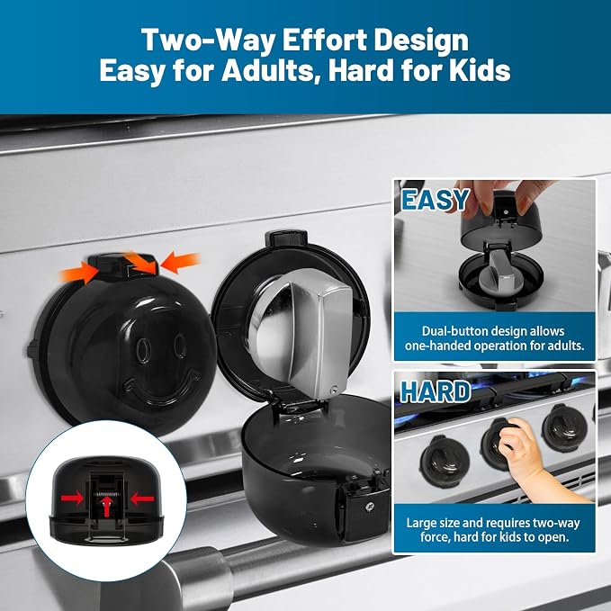 Childproof Stove Knob Safety Covers, Oven Knob Covers for Child Safety 5 Pack, Black Stove Knob Covers & Gas Stove Locks,Heat-Resistant Adhesive,Double-Key Baby Proof Covers for Gas/Electric Burner ﻿
