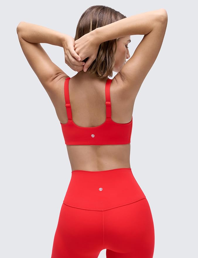 CRZ YOGA Butterluxe Soft Double Lined Scoop Neck Sports Bras for Women - Adjustable Straps Yoga Crop Top Non Padded