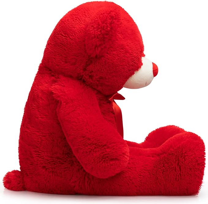 Big Teddy Bear Stuffed Animal Giant Teddy Bear Plush with Red Ribbon Bow Plush Toy Gift for Girlfriend Bride 36 inch Red