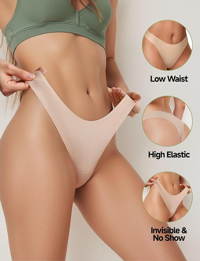 Seamless Thongs for Women No Show G-String Thong Breathable Cotton Panty Liners Underwear for Yoga Workout Gym