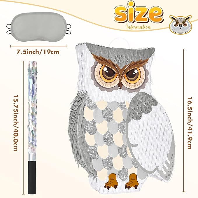 WERNNSAI Night Owl Piñata - Owl Wicked Pinata Hanging Woodland Forest Party Decorations for Kids Birthday Animal Shower Party Game Favor, with Blindfold and Bat