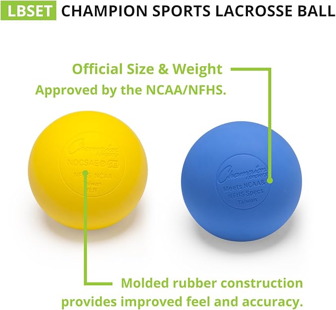 Champion Sports Lacrosse Balls – Official Size SEI Certified, Multi-Color Packs of 3, 6, or 12 for Practice & Games