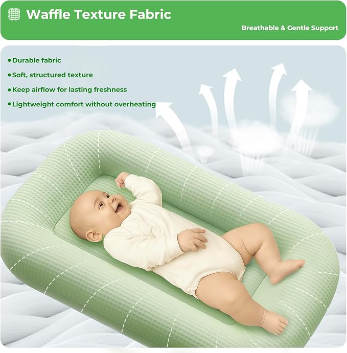 Infant Support Cushion - Baby Support Cushion for Newborn, 0-24 Months, Breathable Cotton Fabric Infant Support Cushion, Portable Newborn Essentials for Home and Travel, Green (Cover Included)