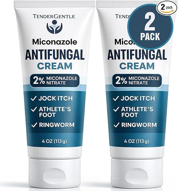Miconazole Antifungal Cream for Skin - 4 oz Tube, 2 Pack - Miconazole Nitrate for Jock Itch, Athlete's Foot, Itching, and Ringworm