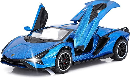 SASBSC Lamb Toy Cars Sian Diecast Metal Model Car with Light and Sound Fkp3 Pull Back Car Toys for Boys Age 3 + Year Old (Blue)