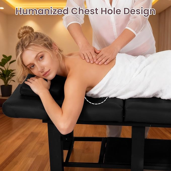 Professional Stationary Massage Table with Backrest, Adjustable Thick Foam Spa Massage Beds,Metal Frame PU Leather 27.55'' Wide 72.83'' Long Heavy Duty Bed for Massages, Hairdressing, Spas(Black)