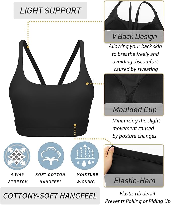 RUNNING GIRL Sports Bras for Women,Light Impact Molded Cup Strap Sports Bra with Sewn in Pads,Best for A-C Cup