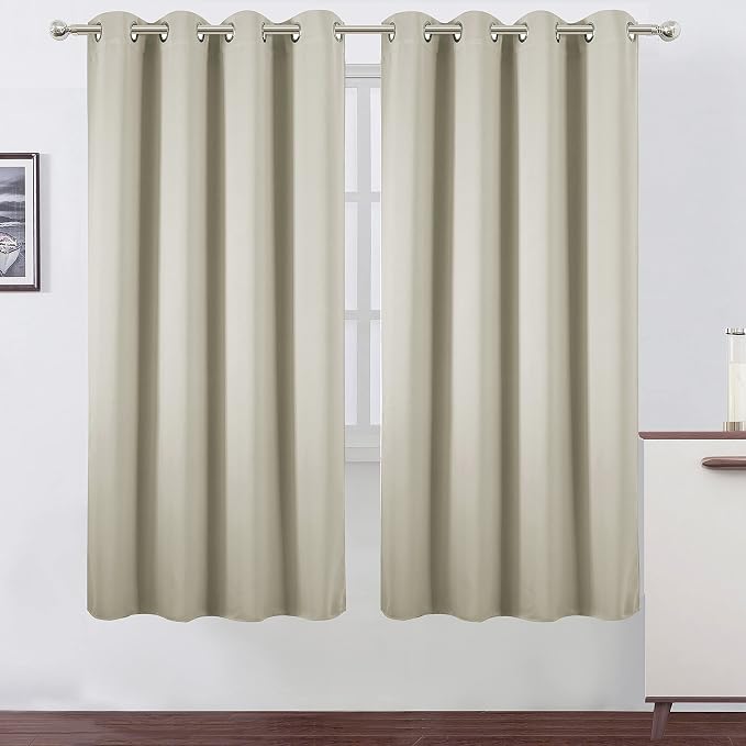 LEMOMO Light Beige Thermal Blackout Curtains/52 x 72 Inch/Set of 2 Panels Room Darkening Curtains