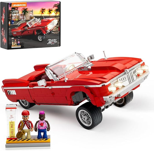 Lumibricks Low Rider Big Red Car Building Bricks Set - Street Fusion Vehicle Engineering Lighting Model Modular Collection Kit 969 Pcs for Adults & Teens & Car Lovers