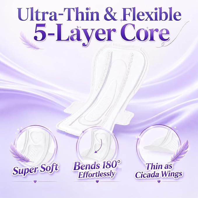 Modal Sanitary Pads for Women, Natural Silk and Modal Cover-Ultra Absorbency, Ultra Thin Breathable Daily Pads with Wings, Unscented Sanitary Napkins(11.4 Inch, Large, 12 Count,Packaging May Vary)