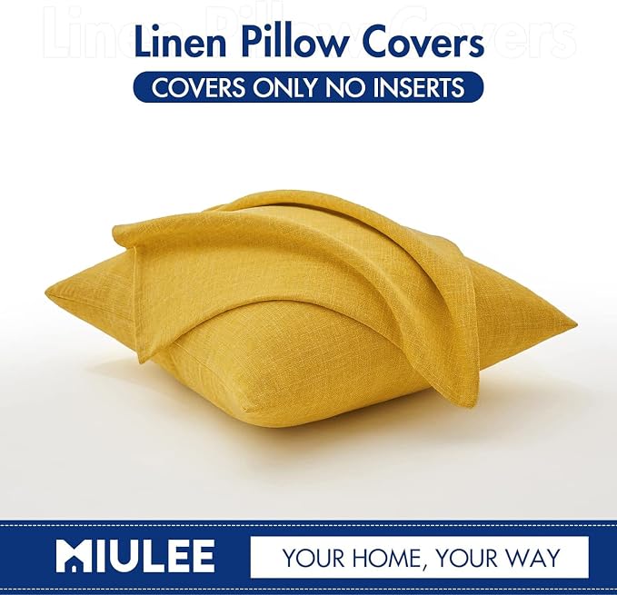 MIULEE Pack of 2 Decorative Linen Burlap Textured Pillow Covers Farmhouse Boho Accent Pillowcases Spring Home Decor for Couch Sofa Bedroom Living Room 20x20 Inch Bright Yellow