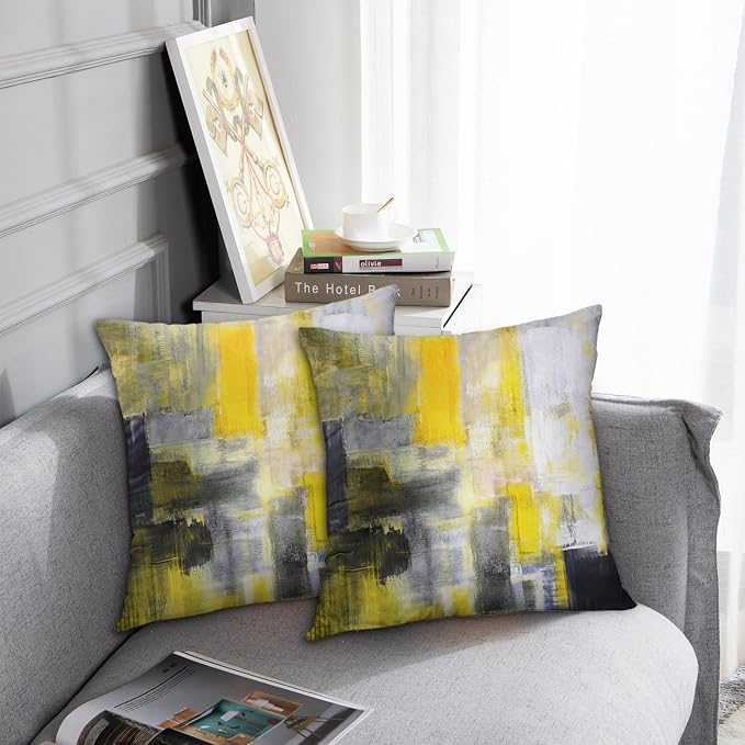 Emvency Throw Pillow Covers Set of 2, 16 x 16 Inch, Yellow White and Black | Modern Abstract Painting Outdoor Decorative Square Pillow Cases Couch Cushion Case for Couch Bed Sofa Living Room Home Decor