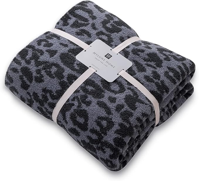 MH MYLUNE HOME Ultra Soft Leopard Throw Blanket, Charcoal Blue, 50"x60" | Reversible Cheetah Print Blanket, Comfy Fluffy Fuzzy Plush Blanket Throws for Couch Bed, Cozy Blankets for Women Gift