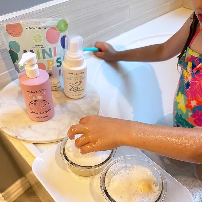 Dabble & Dollop Mini Bath Bombs, 100% Natural Droplets for Kids, Soothing Scents - Resealable Pouches, Fizzy, Moisturizing & Fun, Vegan, Gluten-Free, Cruelty-Free (Set of 24)