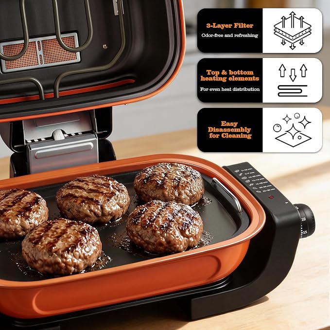 Electric Grill Outdoor, Techwood 3-1 Electric Grill for indoor/outdoor Cooking, 1300W Korean BBQ Grill with Timer Control Knob, Roast, Toast, Grill & More for Parties & Everyday Meals