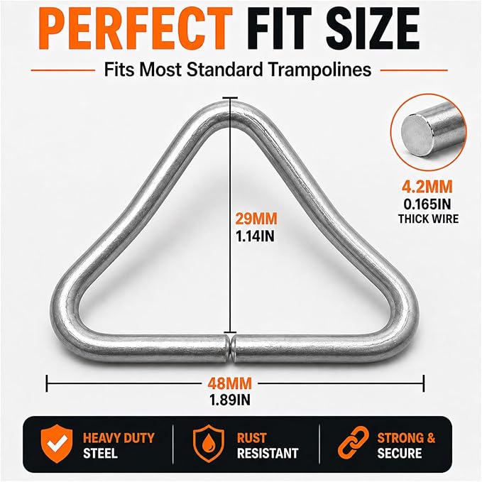 20PCS Trampoline Triangle Buckle Stainless Steel Triangle Ring Buckle V- Rings for Trampoline Replacement Parts Bag Trampoline Mat Craft