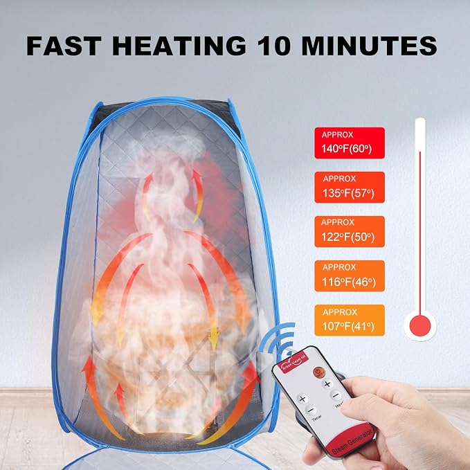 Foldable Portable Steam Sauna, Personal Sauna Tent for Home SPA with 1000w 2.2L Steamer, Folding Chair, Remote Control, Black