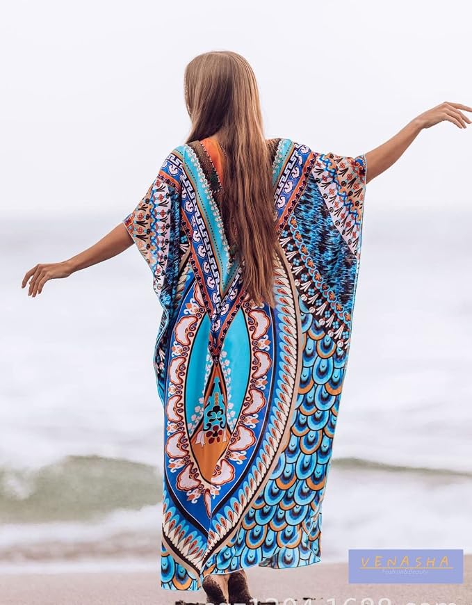 Venasha Womens Caftan Floral Print Kaftan Dress Short Sleeve Swimsuit Cover up Loungewear for Summer